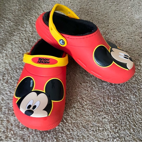 EUC - Boys / Girls Red & Yellow Mickey Mouse 4 Season CROCS - Picture 1 of 5